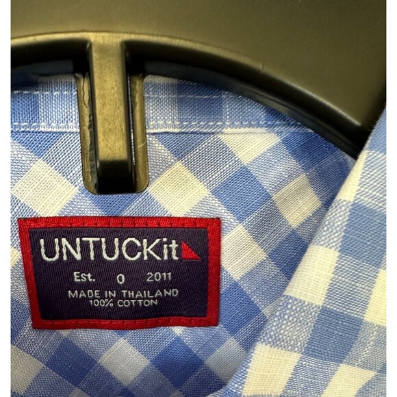Untuckit Shirt Womens 0 Blue White Gingham Checkered Button Down REBECHE - Picture 5 of 6